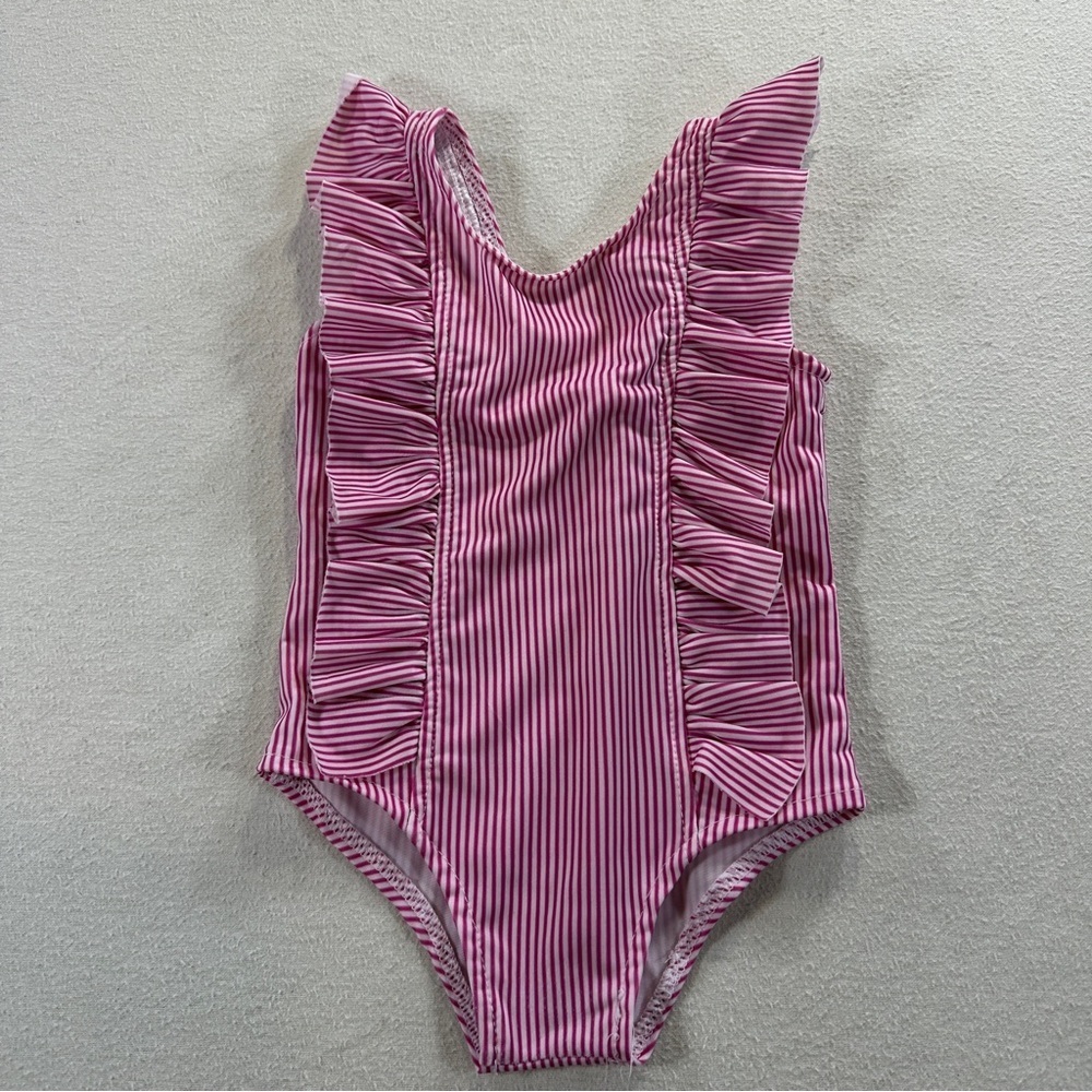 Pink Striped Ruffle Swimsuit Sz 2T (90)